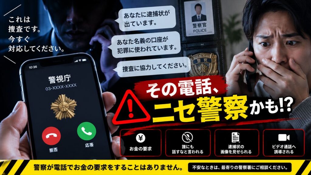 kr00019 「あなたに逮捕状が出ています」ニセ警察詐欺に注意！
