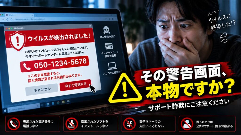 kr00023 突然「ウイルスに感染しました！」その警告画面、閉じてください